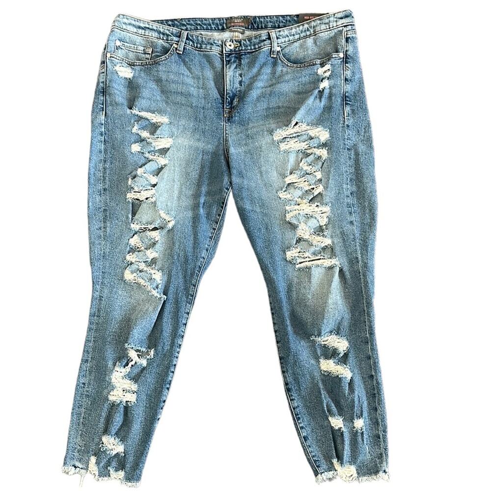 Torrid High Rise Straight Jeans Distressed Destroyed Stretch Plus 24 Tall NEW